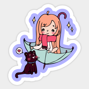 Cute girl with the cat Sticker